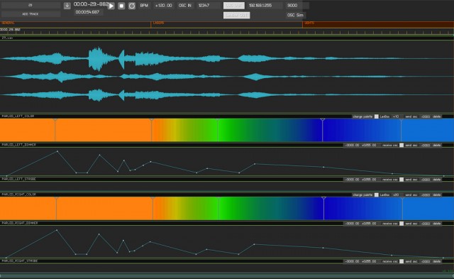 Customized Duration software. Without even knowing what this does, you can see timelines of color and sound and shape elegantly tied together horizontally. This is the image of so much artmaking today, across disciplines.