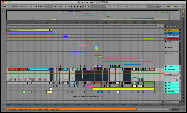 The Ableton Live set acts as timeline, and drives the sound.