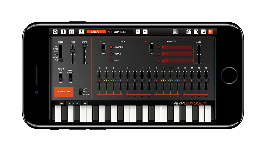 The arpeggiator features analog-style steps you can program - which also makes this functional on an iPhone.