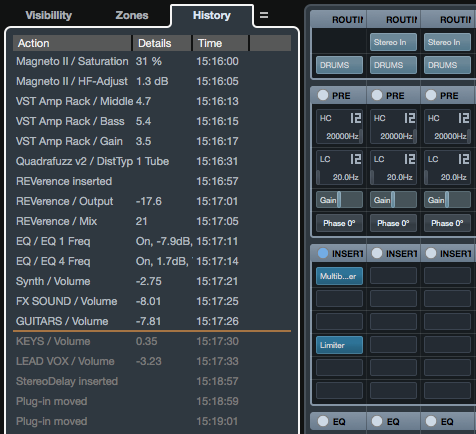 MixConsole history - a separate edit history for the mixer.