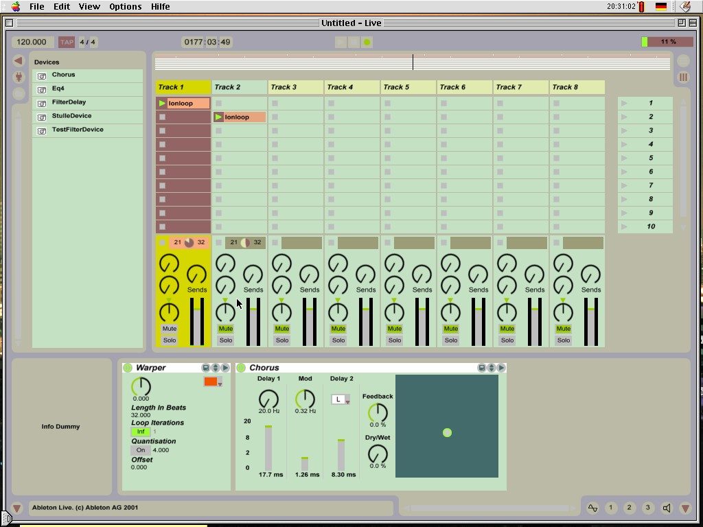 Ableton Live 1.0, alpha. Screenshot: Robert Henke.