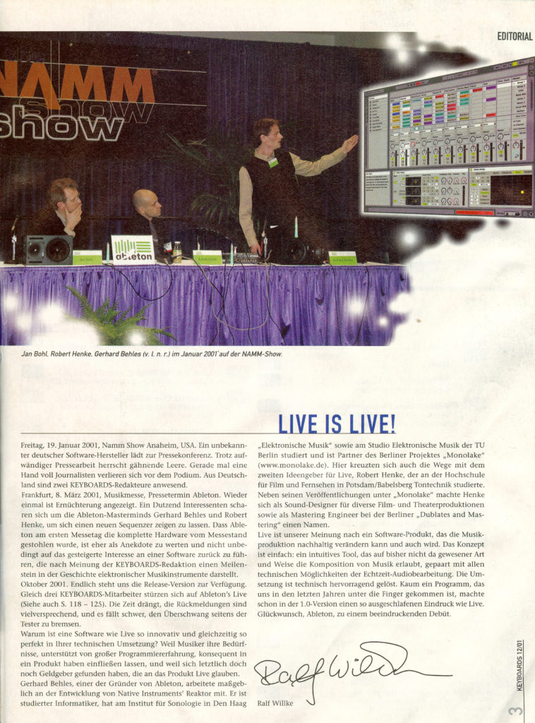 Ableton Live, unveiled at NAMM in 2001.