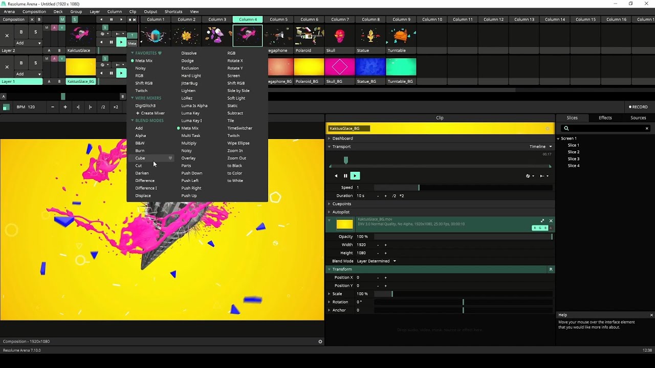 Resolume 7.10 adds previews of slices as you work in Wire, Blend Modes