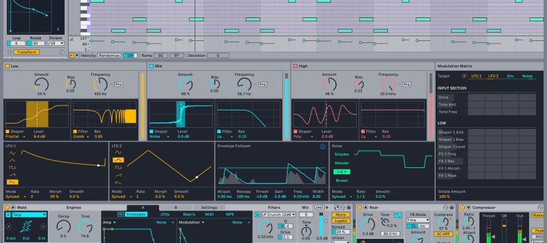 Live screenshot showing fully-expanded Roar saturation/coloration tool, including multiband processing.