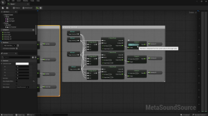 Editor view of a MetaSounds patch for dynamic music and sound in Unreal Engine