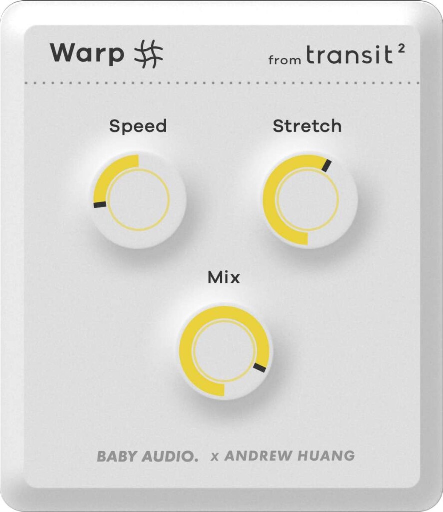 Warp UI showing three parameter knobs: Speed (varispeed), Stretch (repitch), Mix (wet/dry).