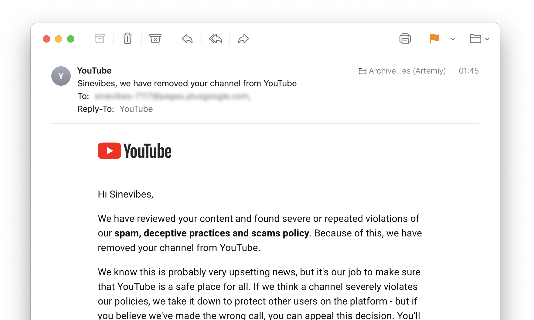 Sinevibes’ YouTube account is terminated (updated: it’s back!)