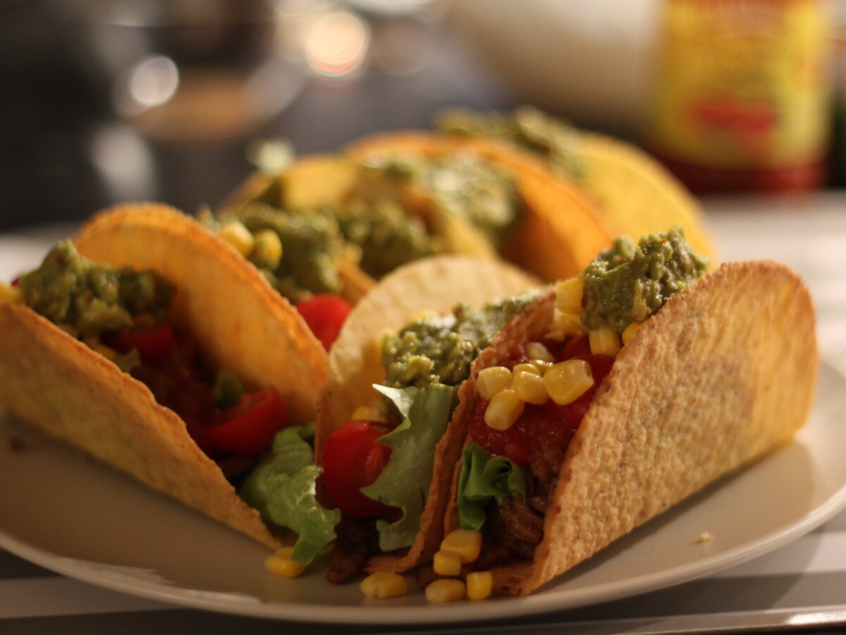 Image of hard-shell tacos; photo CC-BY Karl-Martin Skontorp