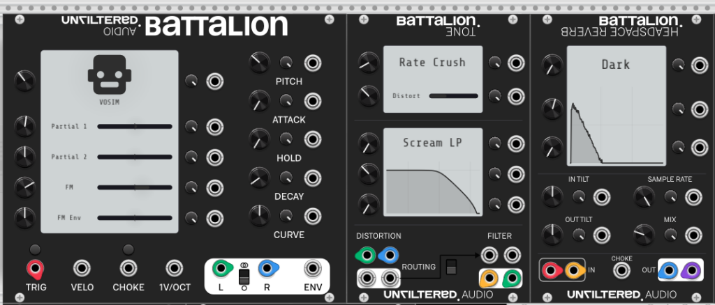 Unfiltered Audio Battalion drum synth, FX in VCV Rack are a revelation