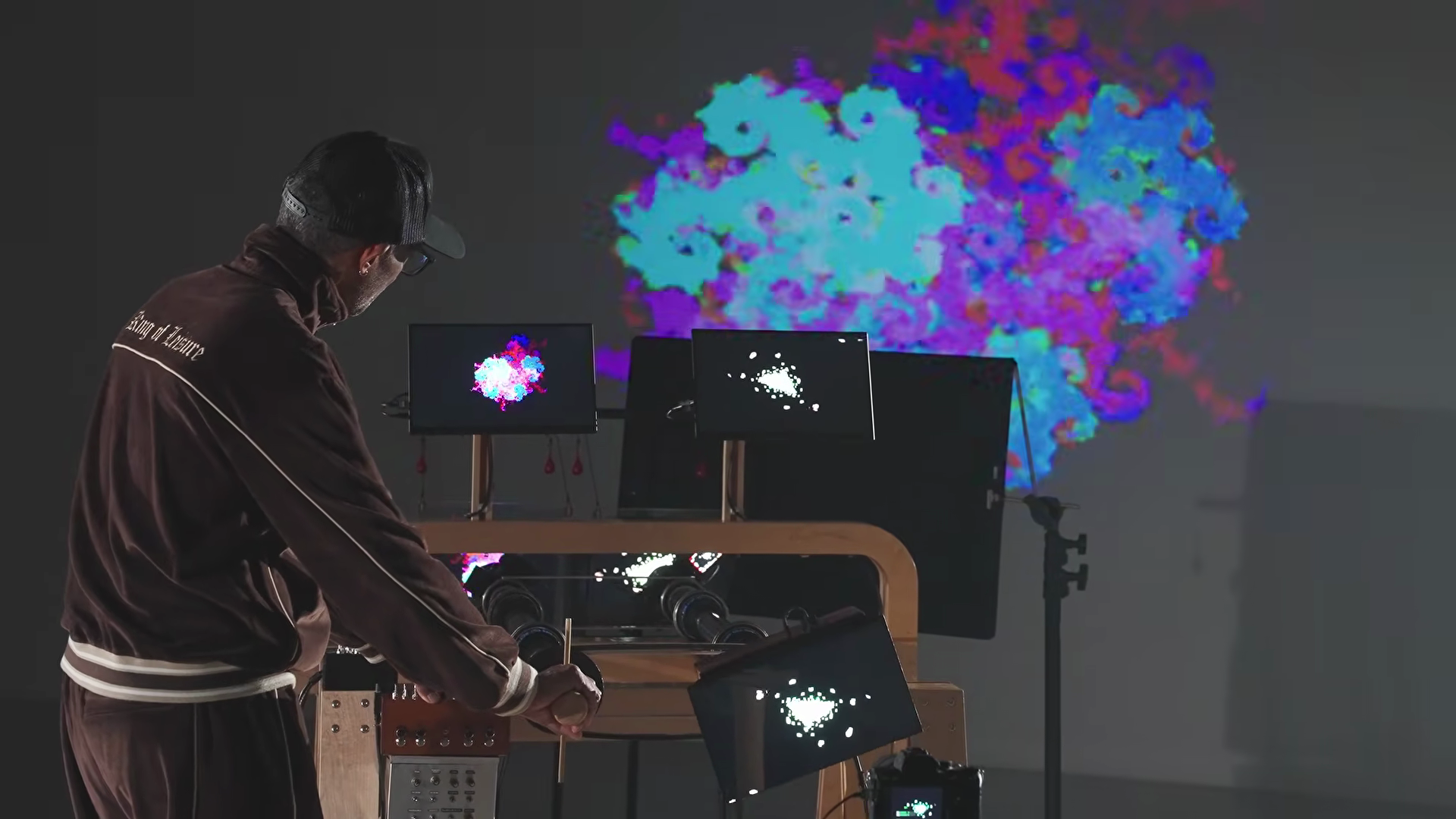 Optical analog video feedback in a massive, rotating 4K machine