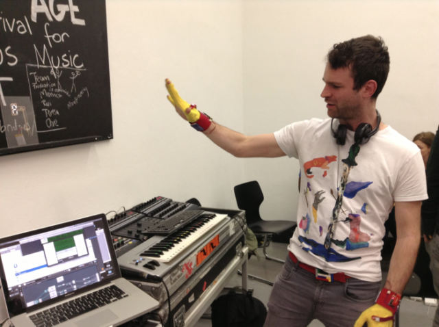 Tim Exile gives the gloves ago at the CDM-hosted CTM MusicMakers Hacklab, 2013.